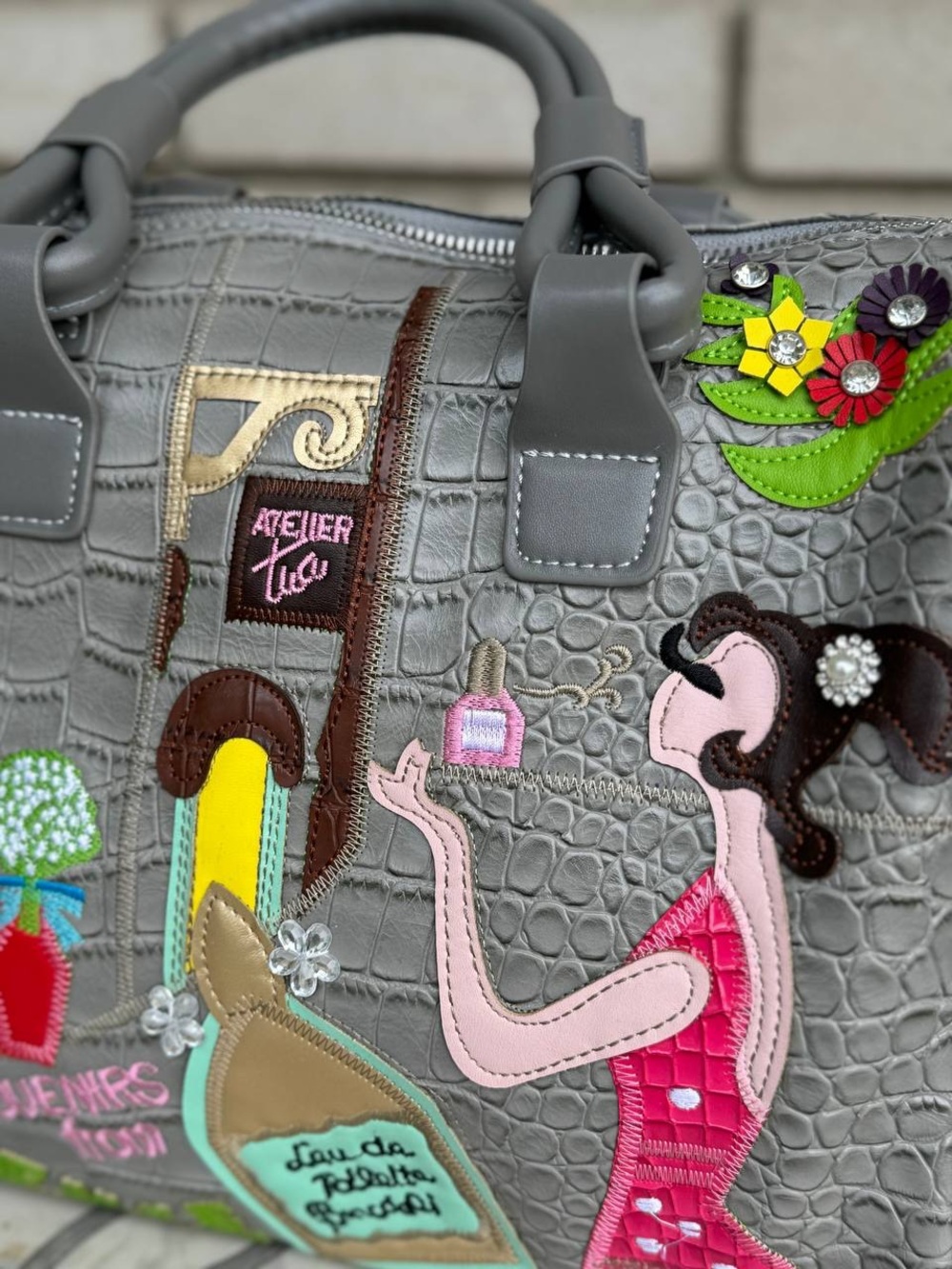 Grey Embellished Dome Satchel - Picture 5 of 11